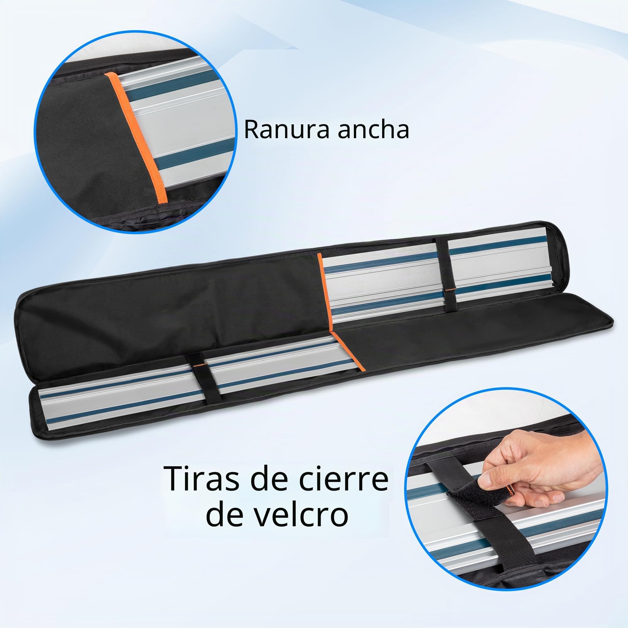 Rexmica Bolsa para 2 Guías de Sierra Circulares - hasta 150 cm, Negro | Porta Carril Guía Acolchada, Bolse de Transporte para Guía con Bolsillo Grande con Cremallera y Asa (Solo Bolsa)