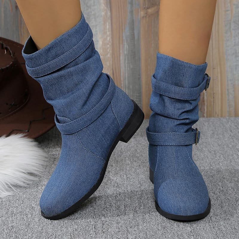 Large-size fashionable solid-color women's ankle boots with belt buckle design. Simple and casual style. Versatile. Suitable for both work and outdoor activities. Daily wear.