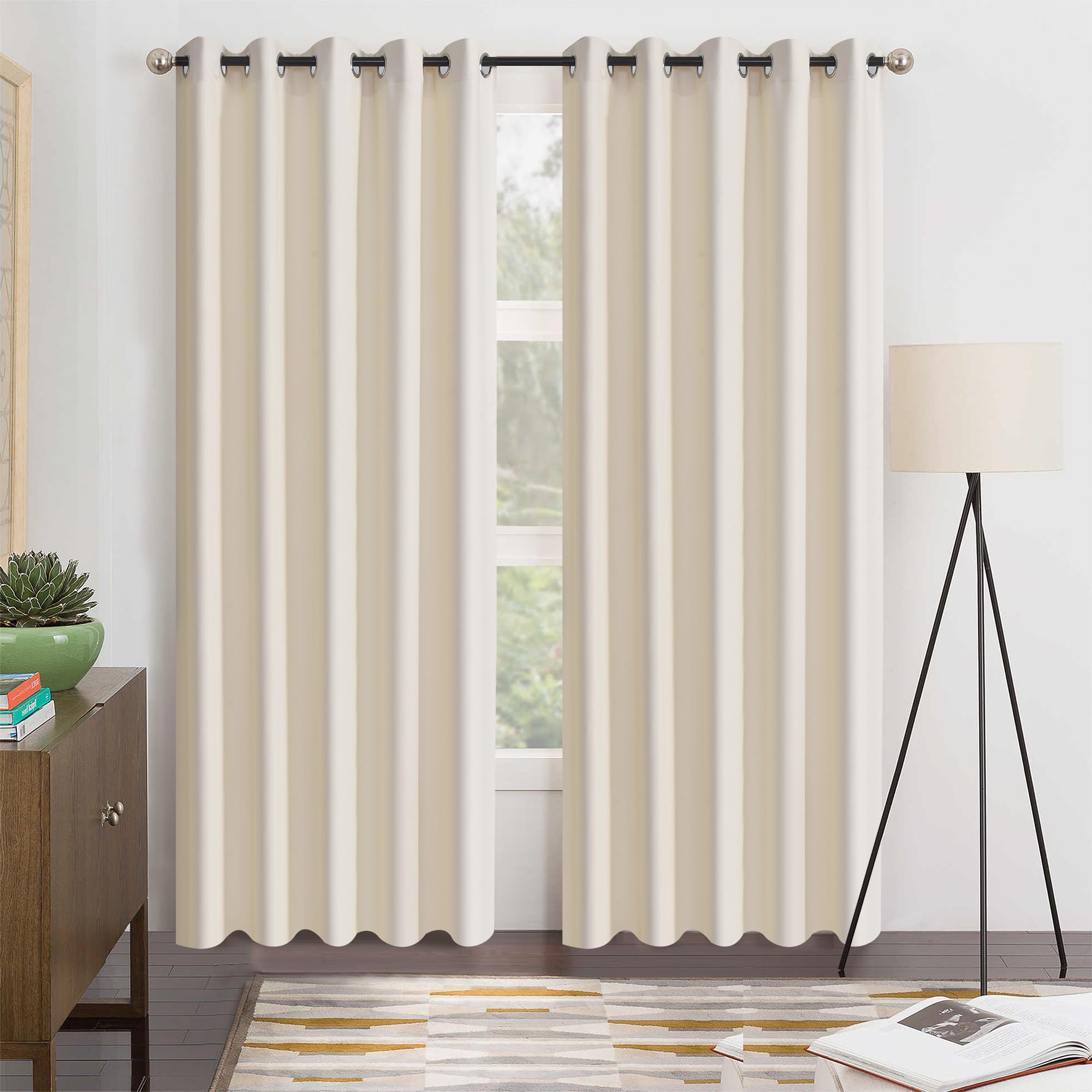Hadi London Thermal Blackout Curtains with Eyelet Ring Top Ultra Soft Insulated Energy Saving Drapes for Bedroom, Living Room & Kids' Room - Noise Reducing, Light Blocking (Cream, W 66" x L 72")