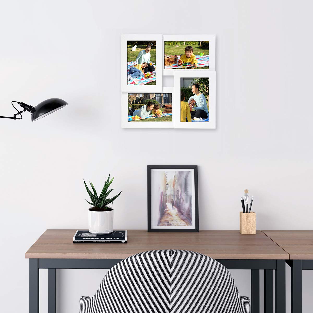 Cadre Photo Pêle-mêle Mural SONGMICS - 4 Cadres 10x15 Cm - Noir - Galerie Souvenir Déco Salon