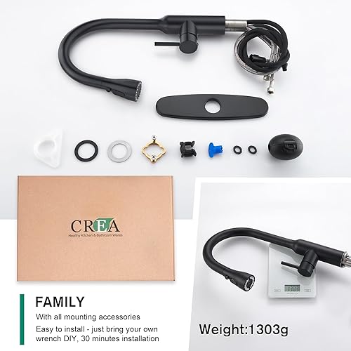 Miniatura 7 de CREA - Llave de cocina color negro, llaves de cocina extraíbles con rociador de 3 modos, llaves de lavandería para servicios públicos de un solo
