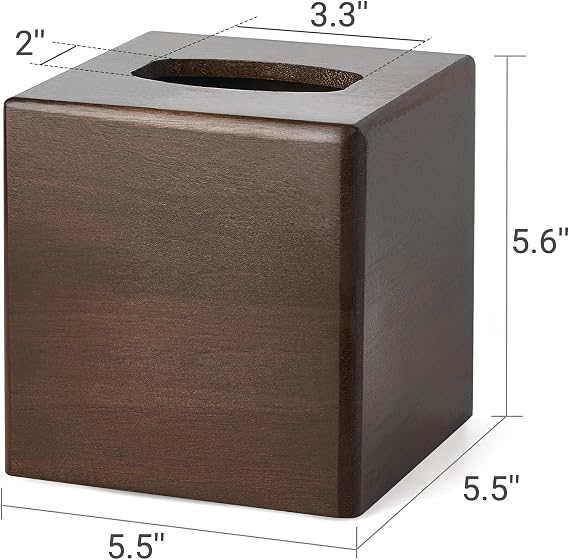 Mkono Tissue Box Cover Square Open-Bottom Wood Tissue Box Holder Decorative Facial Cube Organizer Modern Farmhouse Decor for Bathroom Bedroom Dresser Living Room Office Dorm, Dark Brown