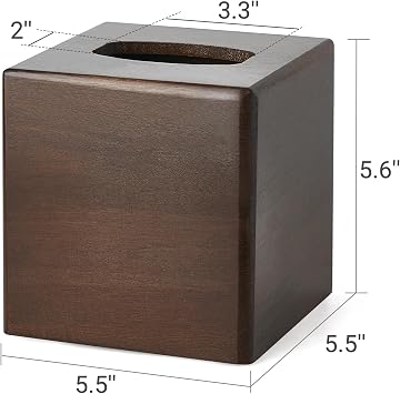 Mkono Tissue Box Cover Square Open-Bottom Wood Tissue Box Holder Decorative Facial Cube Organizer Modern Farmhouse Decor for Bathroom Bedroom Dresser Living Room Office Dorm, Dark Brown