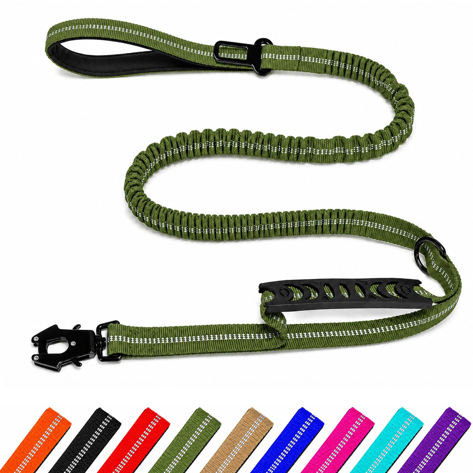 Tactical Dog Lead, Shock Absorbing Bungee Leash, 3.77-5.74FT, Army Green