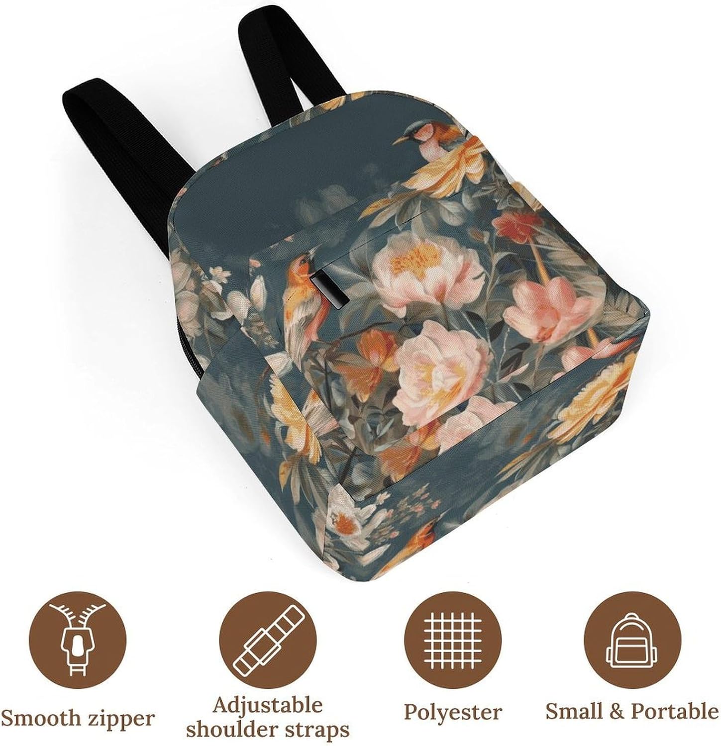 Waterproof Mini Backpack for Women - 10 Inch Oxford Lightweight Daypack Cute Bag Small Daypack Flowers Birds Small Backpack Purse for Travel Work Weekender