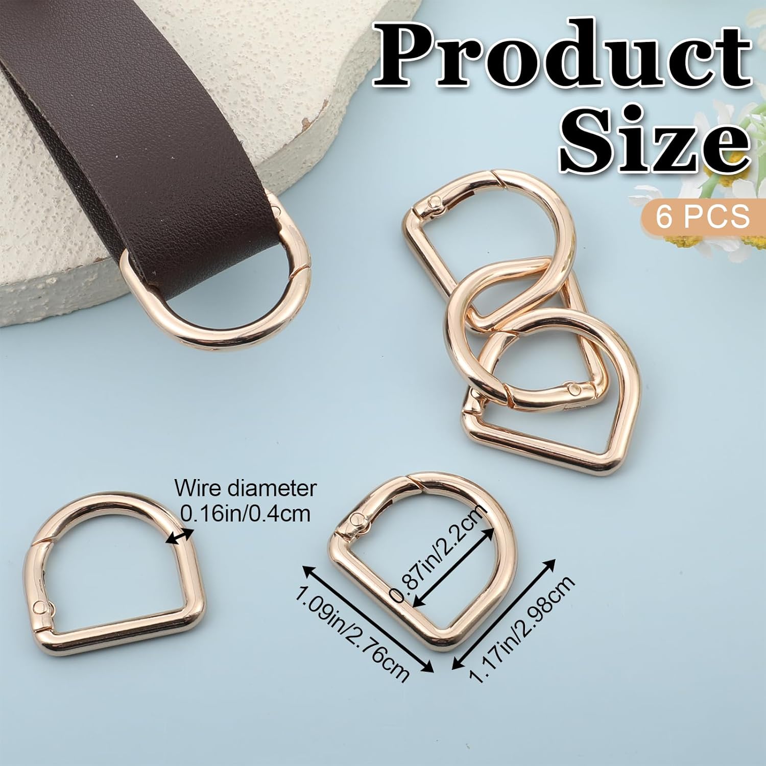 4 Pcs Gold D Ring, Gold Metal Keyring Clip D Ring Clip 1.1 Inch Spring Rings Buckles Clasp for Belt Backpacks Handbag Purse Strap - Image 2