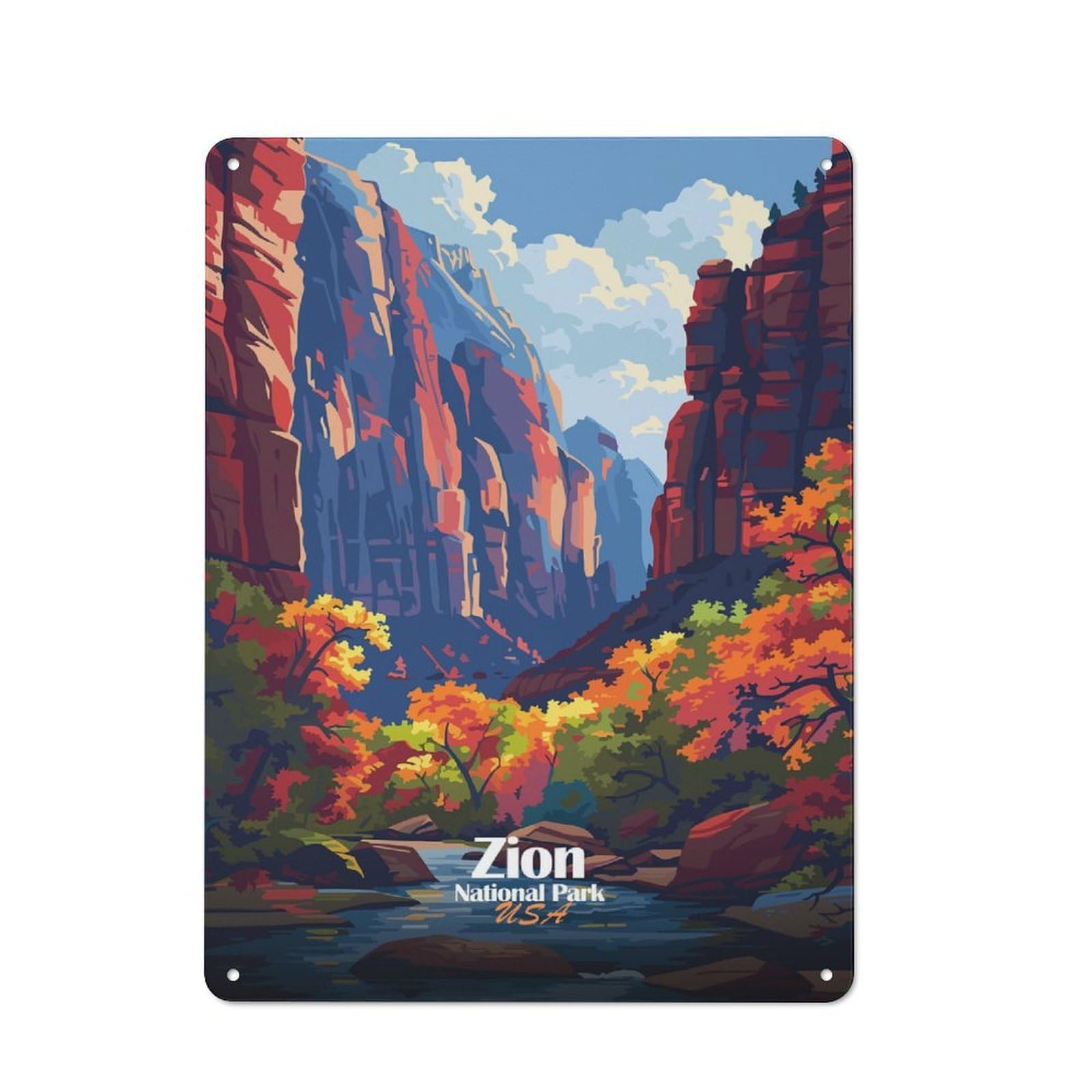 Junmoney Zion National Park Landscape Art Vintage Metal Wall Sign 40X30cm For Café Or Restaurant, For Metal Sign Collectors, For Garage And Workshop Walls