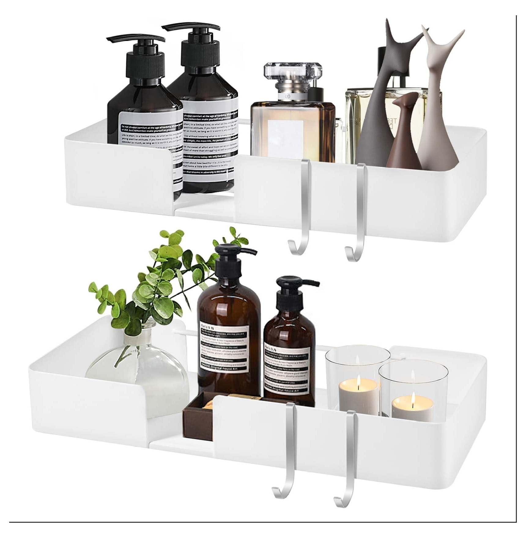 Floating Shower Caddy 2-Pack - No Drill Adhesive Bathroom Shelves for Kitchen Bedroom - Wall Mounted Hanging Organizer