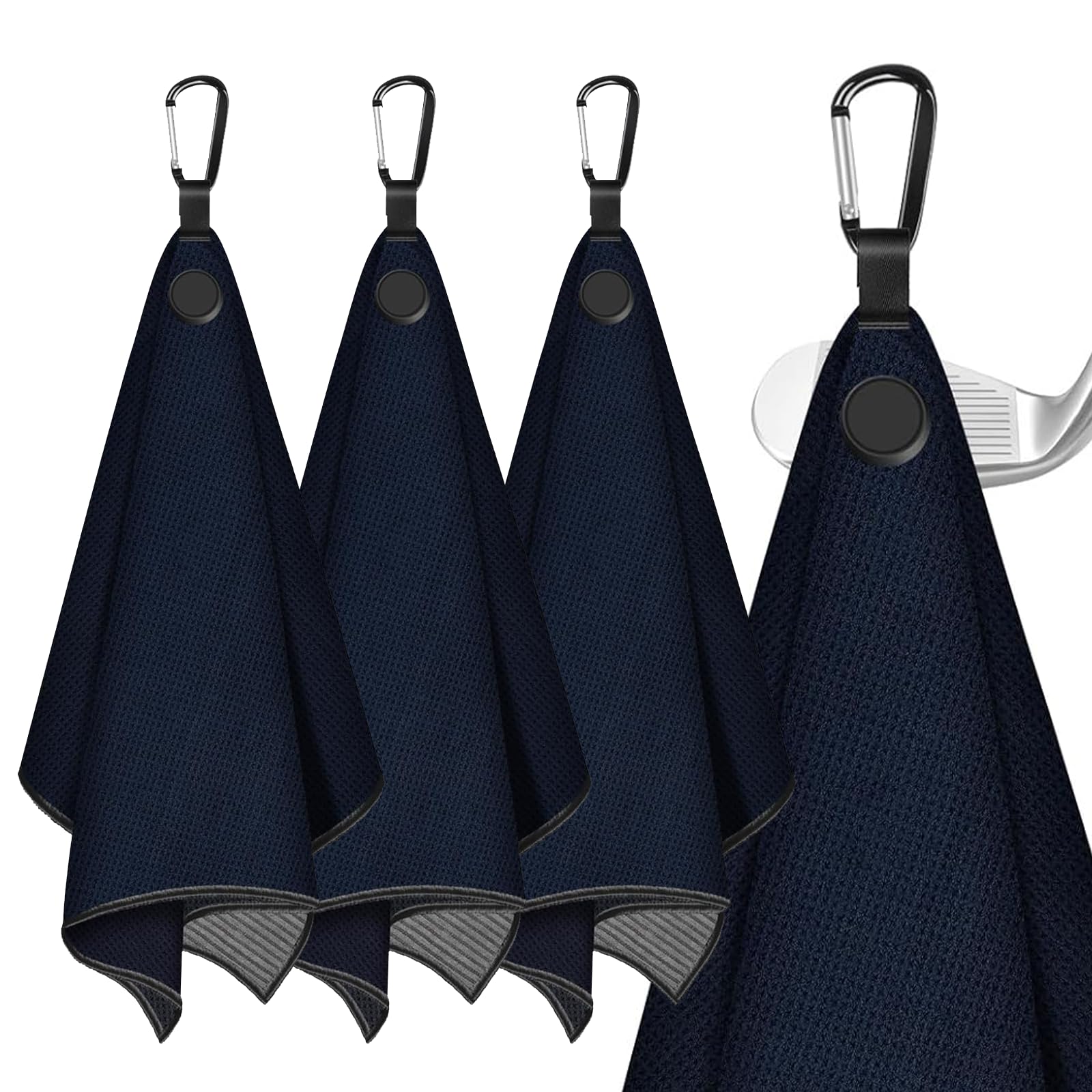 Lot de 3 serviettes de golf magnétiques – Très grande taille en microfibre gaufrée avec clip – Serviette de club de golf ultra absorbante avec aimant puissant pour une tenue solide pour sacs de golf