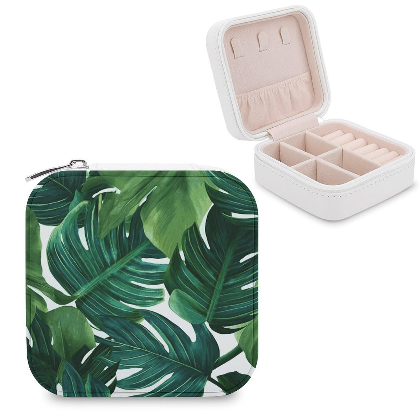 JTREHY Banana Leaves Jewelry Box Personalized PU Jewelry Box Exquisite Jewelrys Organizer Case Small Portable Jewellery Storage Holder for Rings Earrings Necklaces Gifts