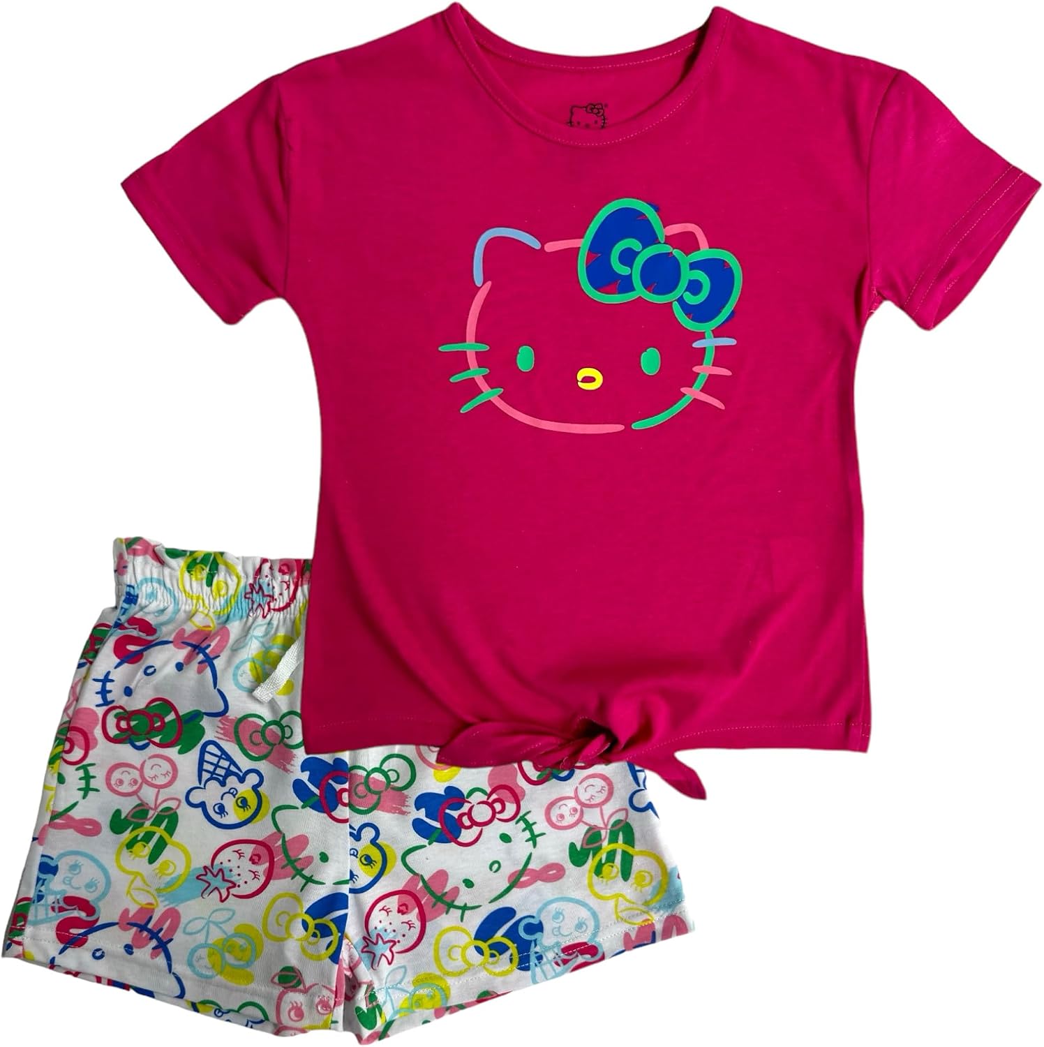 Hello Kitty Girls 2-Piece Fashion Tee Shirt and Active Short Set with Fashion Dolphin Shorts