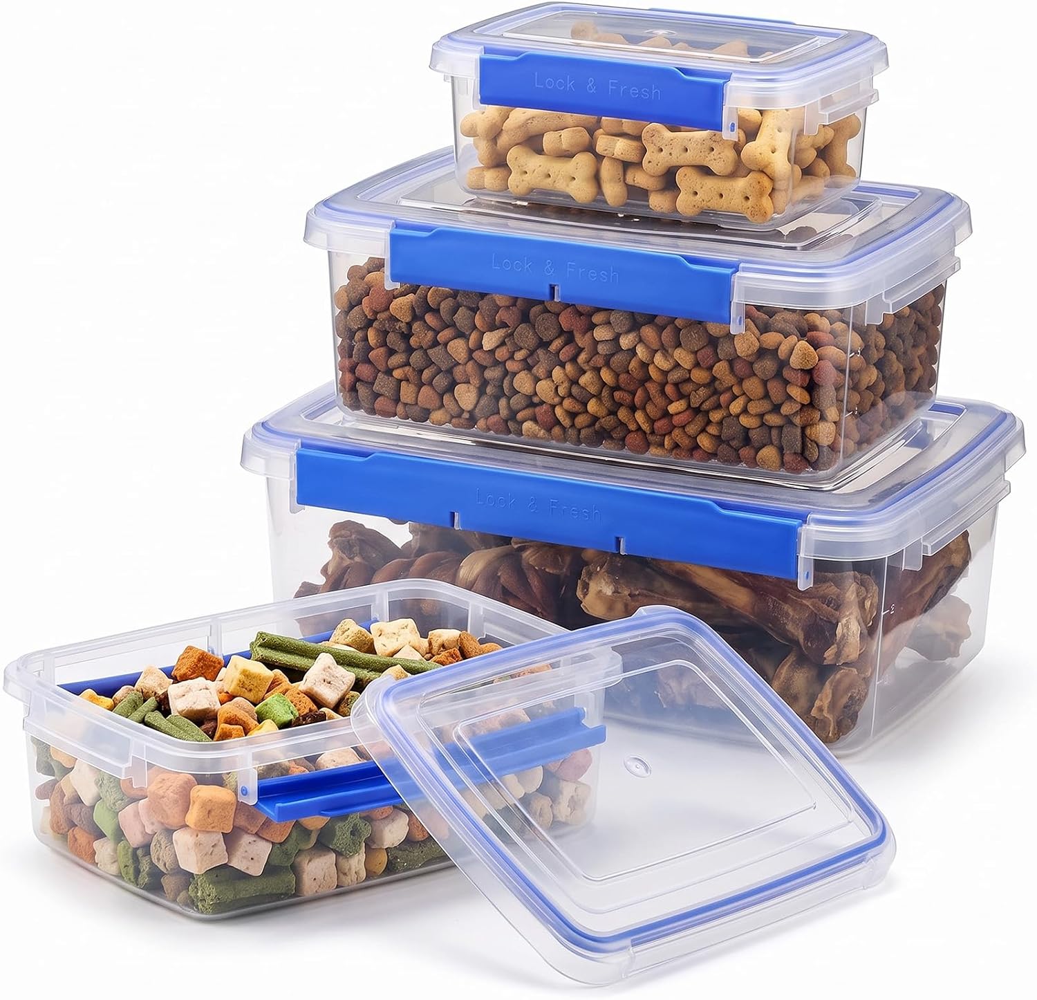 Mifoci 4 Pcs Airtight Dog Treat Container Pet Food Storage with Lids
