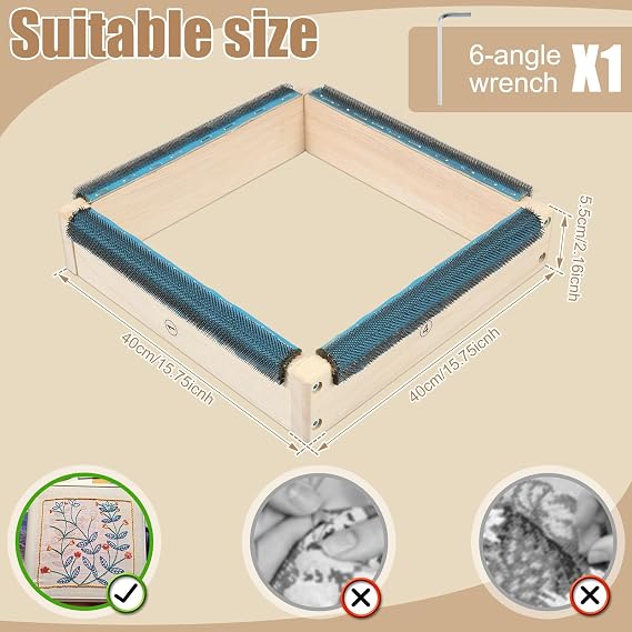 Hvxrjkn Gripper Strip Frame, Rug Hooking Frame, Punch Needle Frame with Frame Flannel Cover, Tufting Frame for Rug Punch Needle and Embroidery Craft (15.7 inch), Wooden