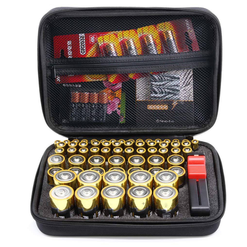 Surdarx 80+ All Batteries Organizer Storage Holder, Included Battery Tester BT-168, Mesh Pocket Inside for 4A1.5v 9v Lithium LR44 CR2 CR1632 CR2032 Button Batteries and More (Not Included Batteries)