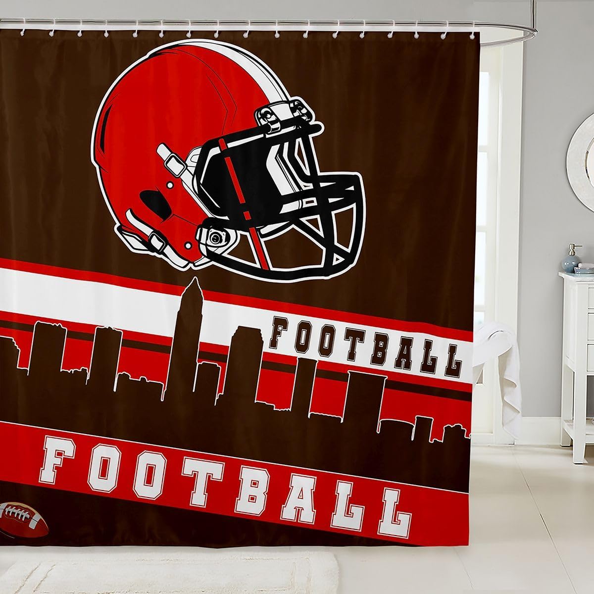 Erosebridal Football City Shower Curtain 72" Wx72 L Football Shower Curtain Sets for Boys Girls Blue Grey Rugby Game Bathroom Curtains Football Fans Sports Ball Team Bath Curtain