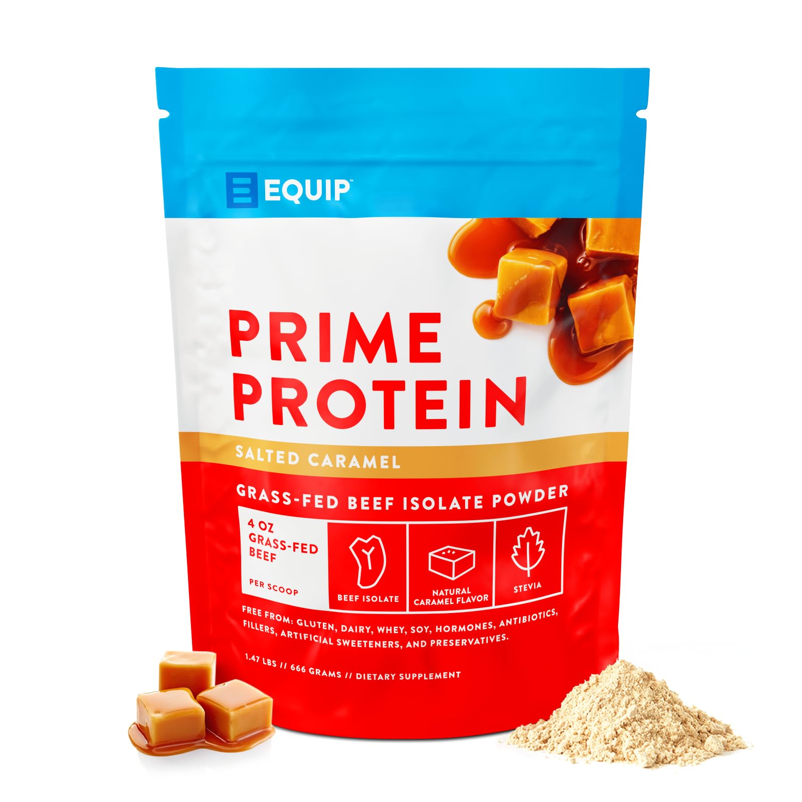 Equip Foods Prime Protein Powder | Clean, Grass Fed Beef Protein Powder, Carnivore Protein Isolate | Paleo, Keto Friendly, Gluten & Dairy Free, Helps Build & Repair Tissue| 30 Servings, Salted Caramel