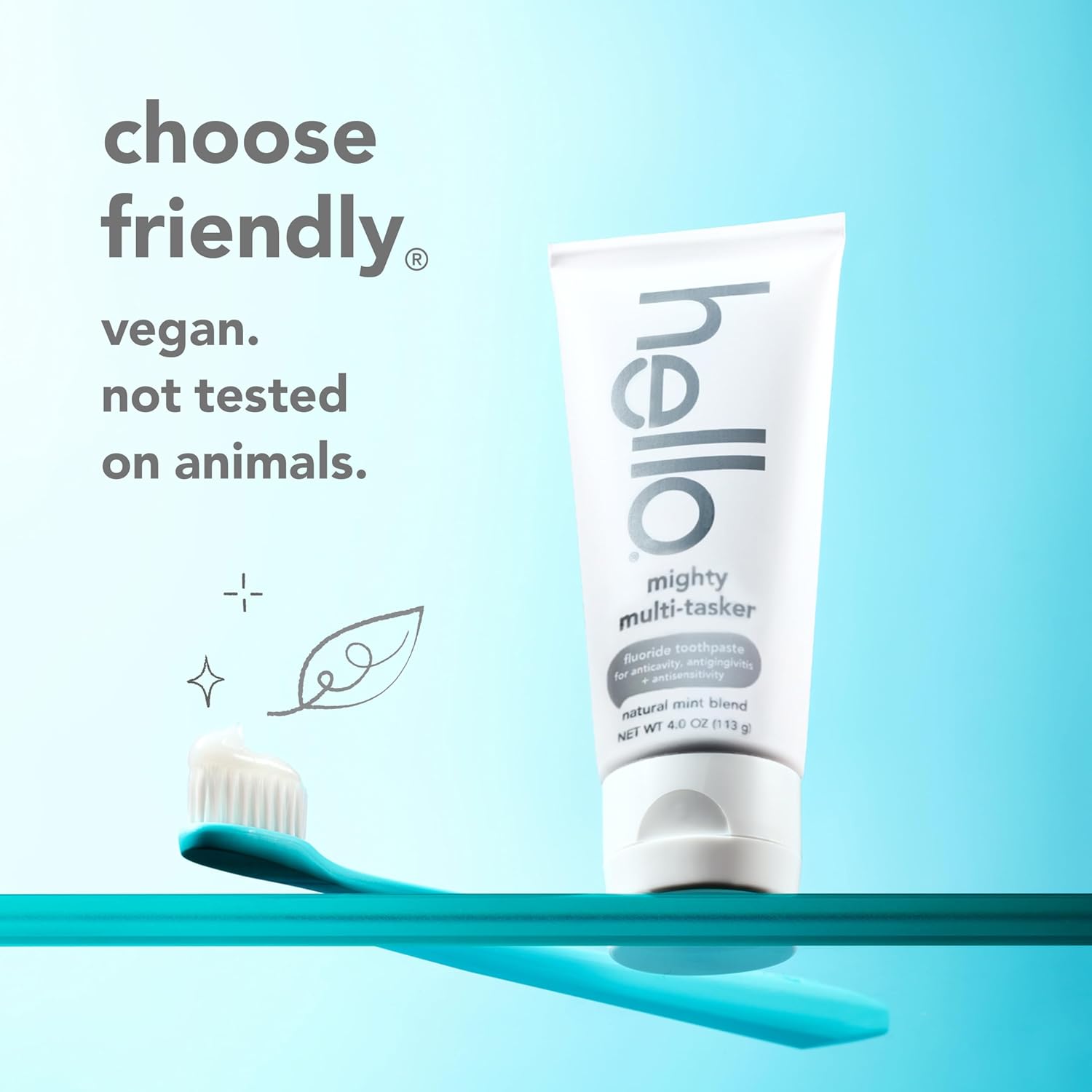hello 8 in 1 Mighty Multi-Tasker Fluoride Toothpaste Pack, SLS Free Toothpaste with Fluoride, Antigingivitis and Antisensitivity, Natural Mint Blend, 2 Count, 4.0 oz Tubes