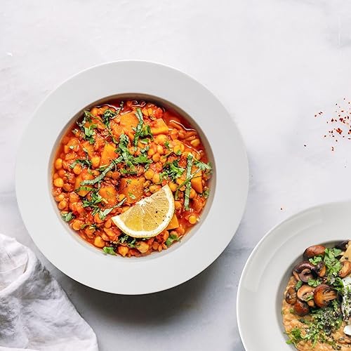 Miniatura 5 de Juego de 4 cuencos de cerámica para sopa de 22 onzas, cuencos de cereales blancos, platos de sopa profundos con bordes, cuencos grandes para