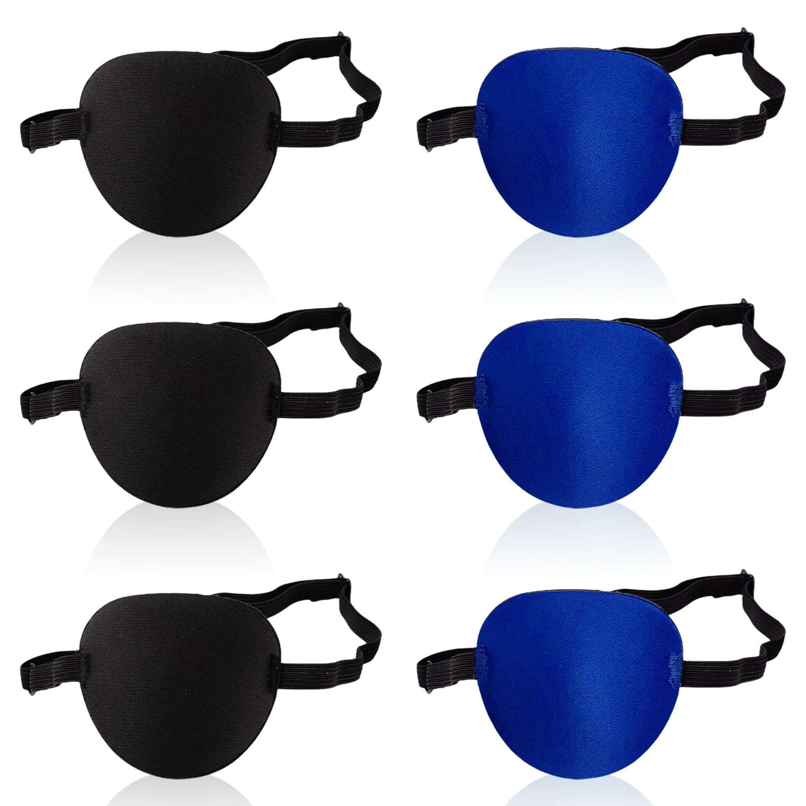 UILYNIU 6 Pack Eye Patch, Adjustable Eye Patches, Pirate Eye Patch, Medical Eye Patch 3D Groove Design for Left or Right Eyes, Adults and Kids Lazy Eye Amblyopia Strabismus (Black, Blue)