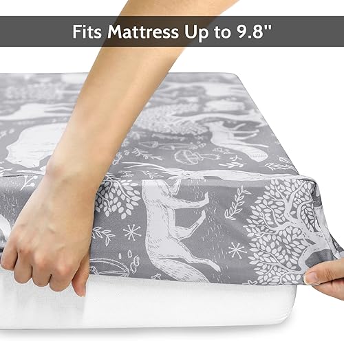 Miniatura 4 de Woodland - Sábanas ajustadas para cuna para bebé, sábana de algodón orgánico suave para niños y niñas, se adapta a colchones estándar para cuna y