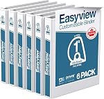EasyView Premium 1-Inch Binders with Clear-View Covers, 3-Ring Binders for School, Office, or Home, Colored Binder Notebooks, Pack of 6, D Ring, White