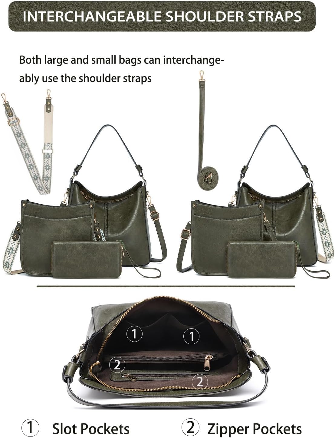 Purses for Women 3PCS, Crossbody Bags Set Large Leather Purse Shoulder Handbags with Wallet Adjustable Straps for Ladies Tote - Image 5