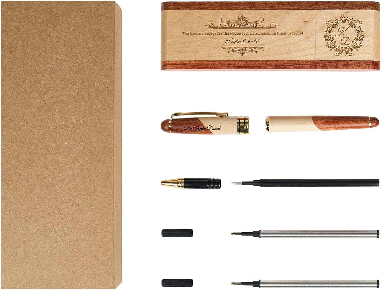 Custom Engraved Wood Pen Set, Executive Pen and Box With Free Personalization, Ballpoint Pen With Case For Gift (A)