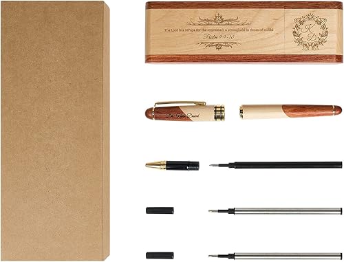 Miniatura 4 de Juego de bolígrafos de madera grabados personalizados, bolígrafo ejecutivo y caja con personalización gratuita, bolígrafo con estuche para regalo (A)