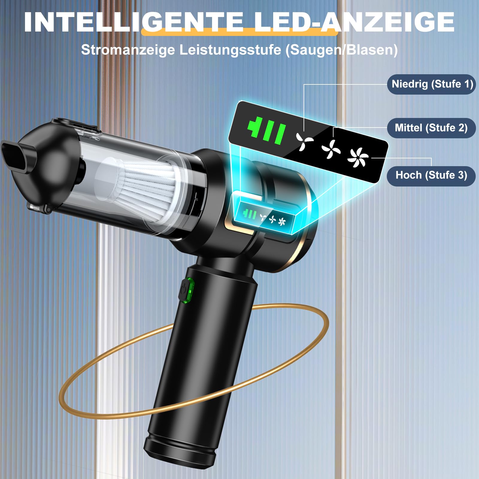 Handstaubsauger Akku 4-in-1 mit LCD Display, Auto Staubsauger Stark 28000PA Kabellos, 3-Stufen 240000 U/min Mini Staubsauger mit Bildschirm für Auto, Küche, PC, Sofa, Büro, Haus & Tierhaare