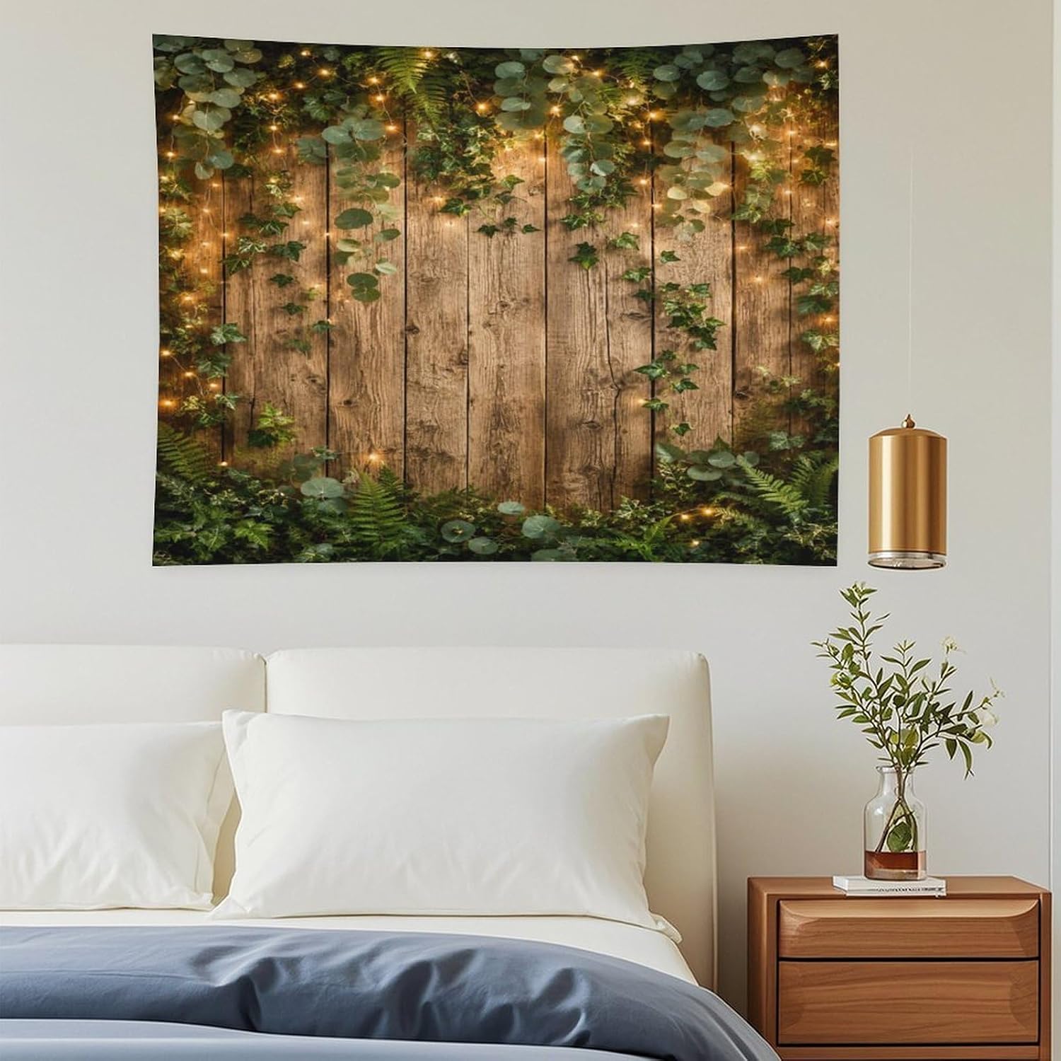 Bgdfhk Wooden Wall Greenery Lights Ferns Leaves Decorative Wall Tapestry 30"x40", Soft Polyester Lightweight Tapestry Blanket for Bedroom Living Room Dorm Apartment Home Decor