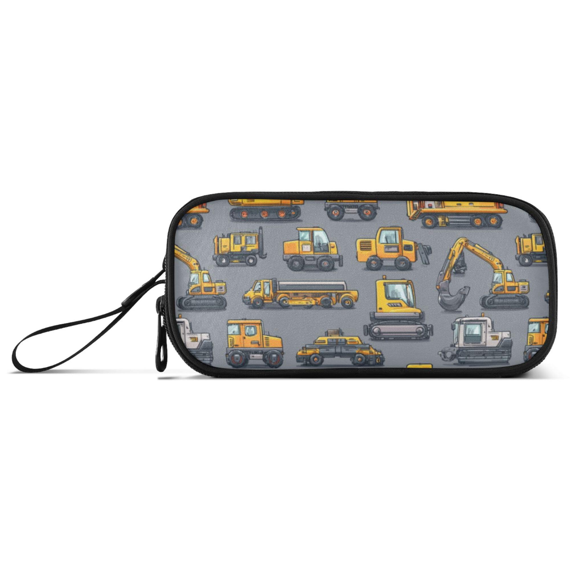 Fisyme Construction Excavator Trucks Pencil Case Large Capacity Pen Box Makeup Pouch Holder Organizer Stationery Bag for School Office College Traval