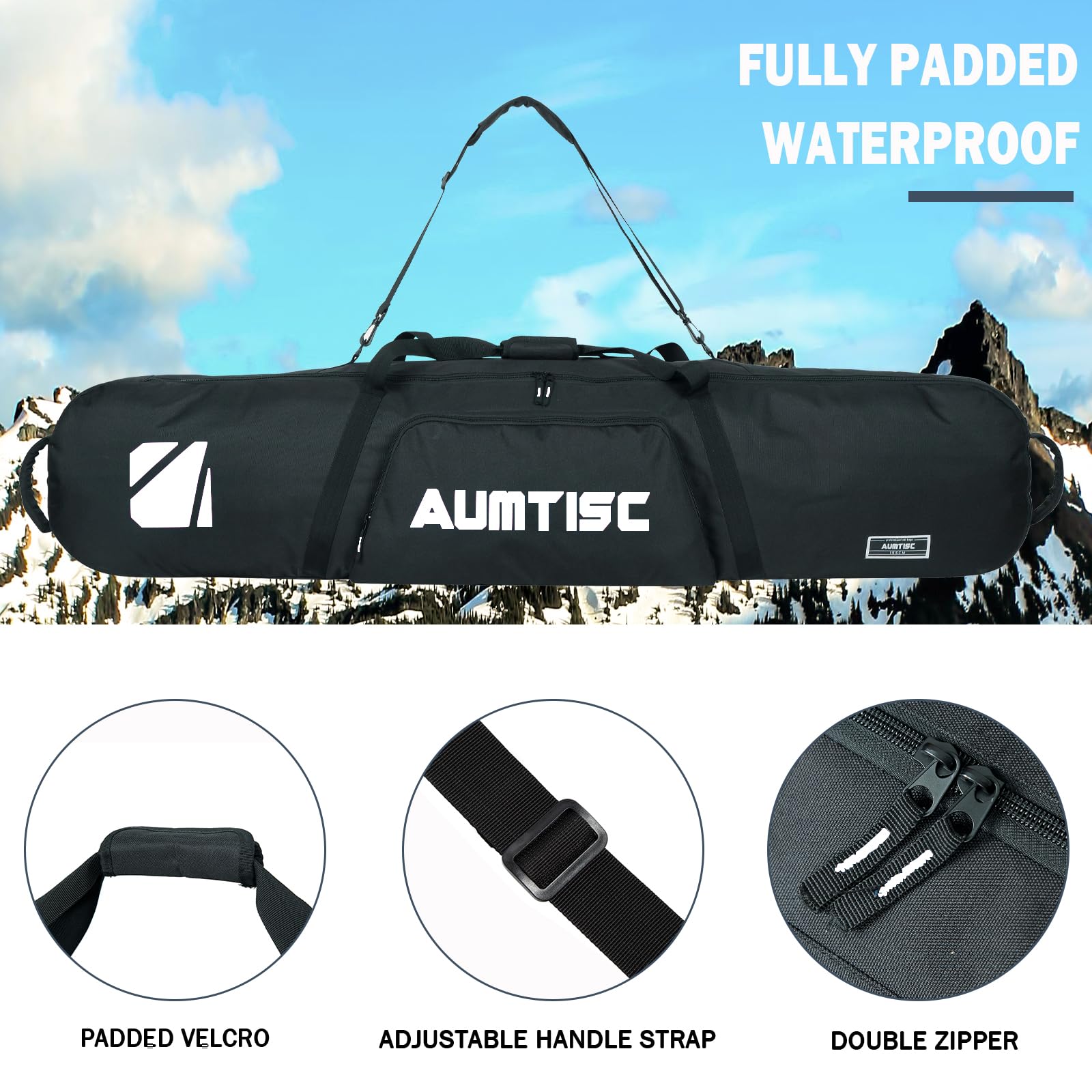 AUMTISC Snowboardtaschen Boardtaschen Skitasche Skitasche Skiausrüstung Snowboard Aufbewahrung Snowboard Reisetasche Gepolsterte Skitasche Skiausrüstung Ski Reisetasche Lange Skitasche Länge in 155cm