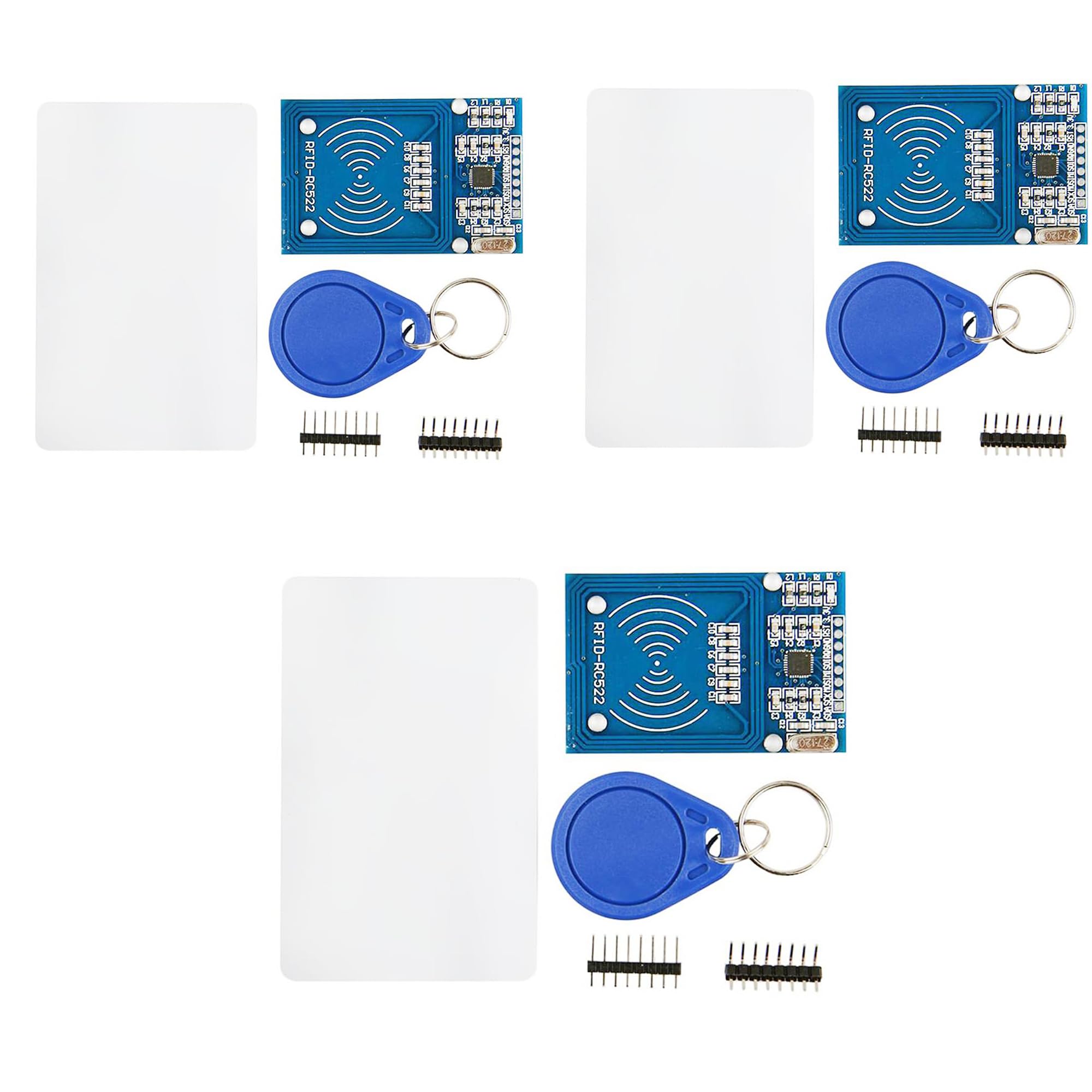 Hexonix RFID Kit RC522 13.56MHz RFID Sensor Module with S50 Blank Card & Key Ring – Contactless RFID Reader Writer for Microcontroller Projects, DIY Security, and Access Control - Pack of 3