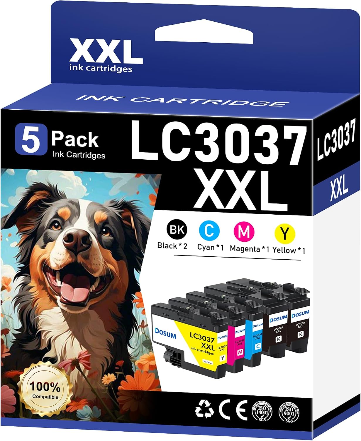 LC3037XXL Ink Cartridges 5 Pack (2BK/1C/1M/1Y) Super High Yield Replacement for Brother LC3037 LC3037 XXL Work for MFC-J6545DW MFC-J6945DW MFC-J5845DW MFC-J5945DW MFC-J5845DWXL MFC-J6545DWXL Printer
