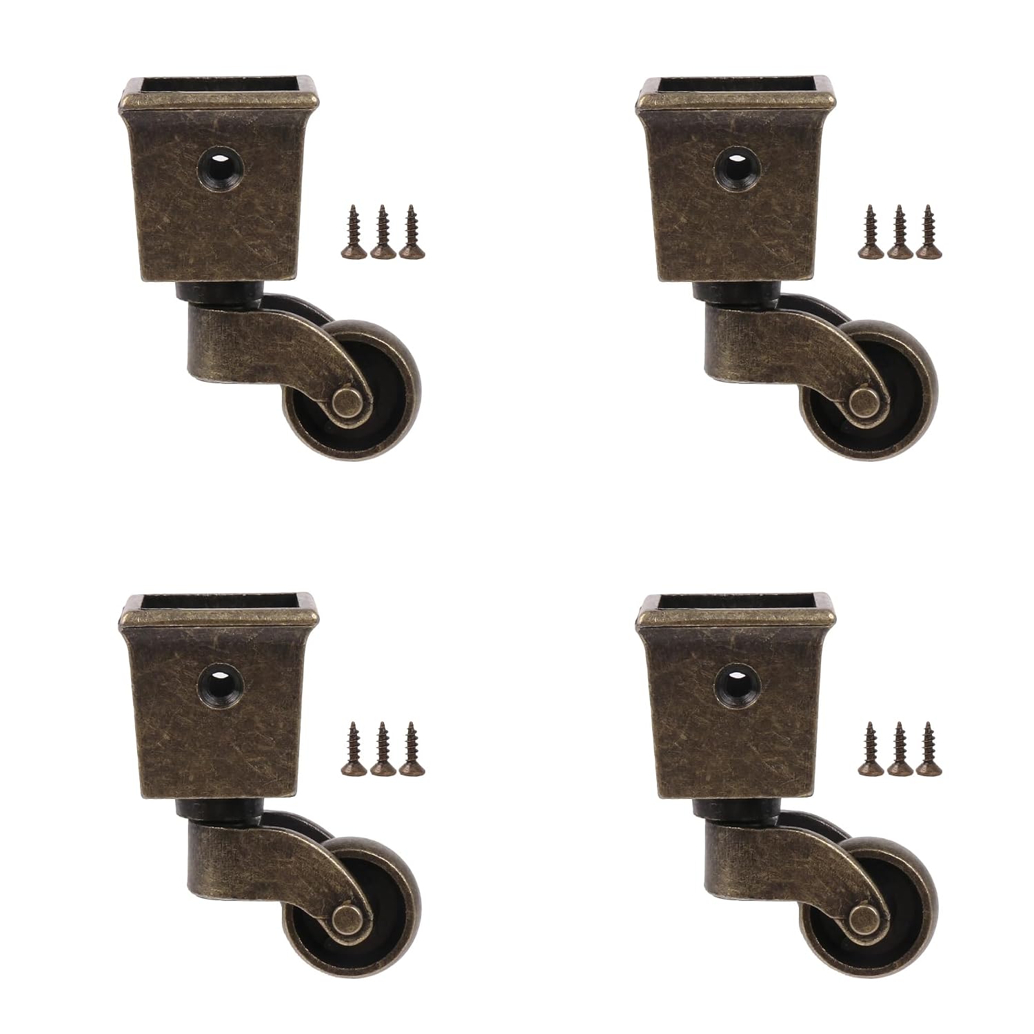 Vintage-Wheel-Caster-Cups Square Cup Swivel Wheel Casters for Furniture, Piano Stands, Tables, Cabinets, Bookshelves, Plant Stands 2.6 x 1.5 Inch (4PCS) by Emptty