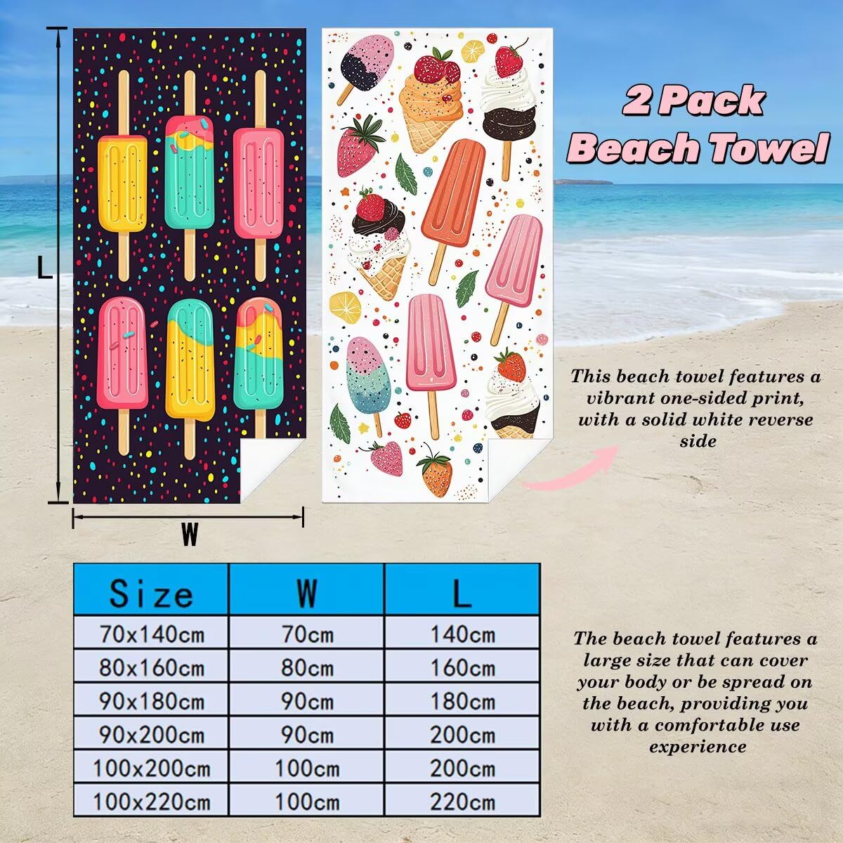 Serviette de Plage XXL 100x220 cm, Lot de 2 Serviette de Bain Microfibre, Anti Sable Serviettes Plage, Séchage Rapide Drap de Bain pour Homme Femme, Portable Fine Serviettes pour Fitness (Glace) -4087