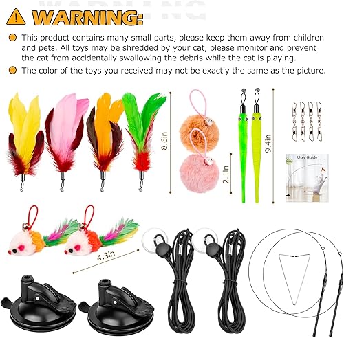 Miniatura 6 de HOSFROLL Juguetes para gatos, paquete de 2 juguetes interactivos 3 en 1 para gatos de interior con súper ventosa pegajosa, desmontables, 10 piezas