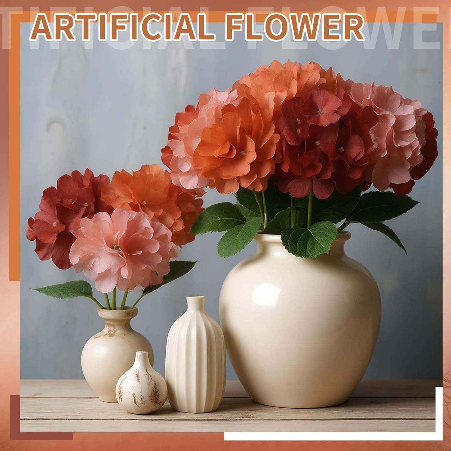 9 Pcs Vintage Hydrangea Artificial Flowers Gifts 23.6" Faux Silk Hydrangeas Flower with Stem Fake Hydrangeas Bouquet Floral for Farmhouse Home Wedding Table Centerpiece - Image 6