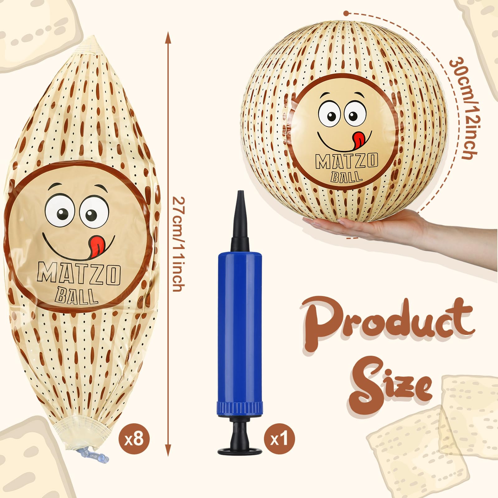 Motionchic 8 Pcs Passover Inflatable Matzah Ball, 12 Inch Blow up Bouncy Ball Passover Decorations Indoor Outdoor Play for Kids Playground Game Party Supplies