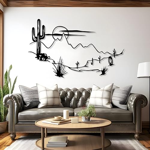 Arte de pared de metal de paisaje del desierto, decoración de pared de cactus de metal, decoración de pared del desierto bohemio, arte de pared de