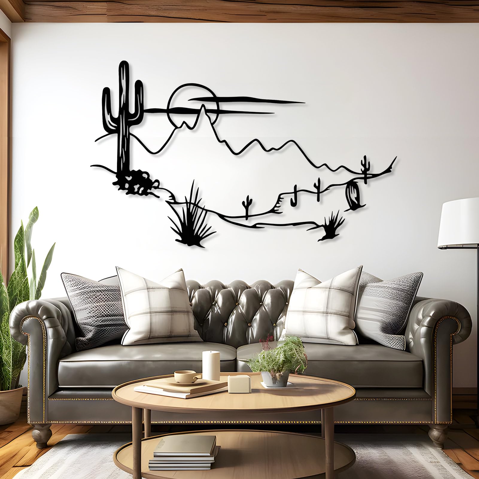 Cadeali Desert Landscape Metal Wall Art, Metal Cactus Wall Decor, Boho Desert Wall Decor, Sunset Wall Art, Southwestern Sign for Home, Living Room,