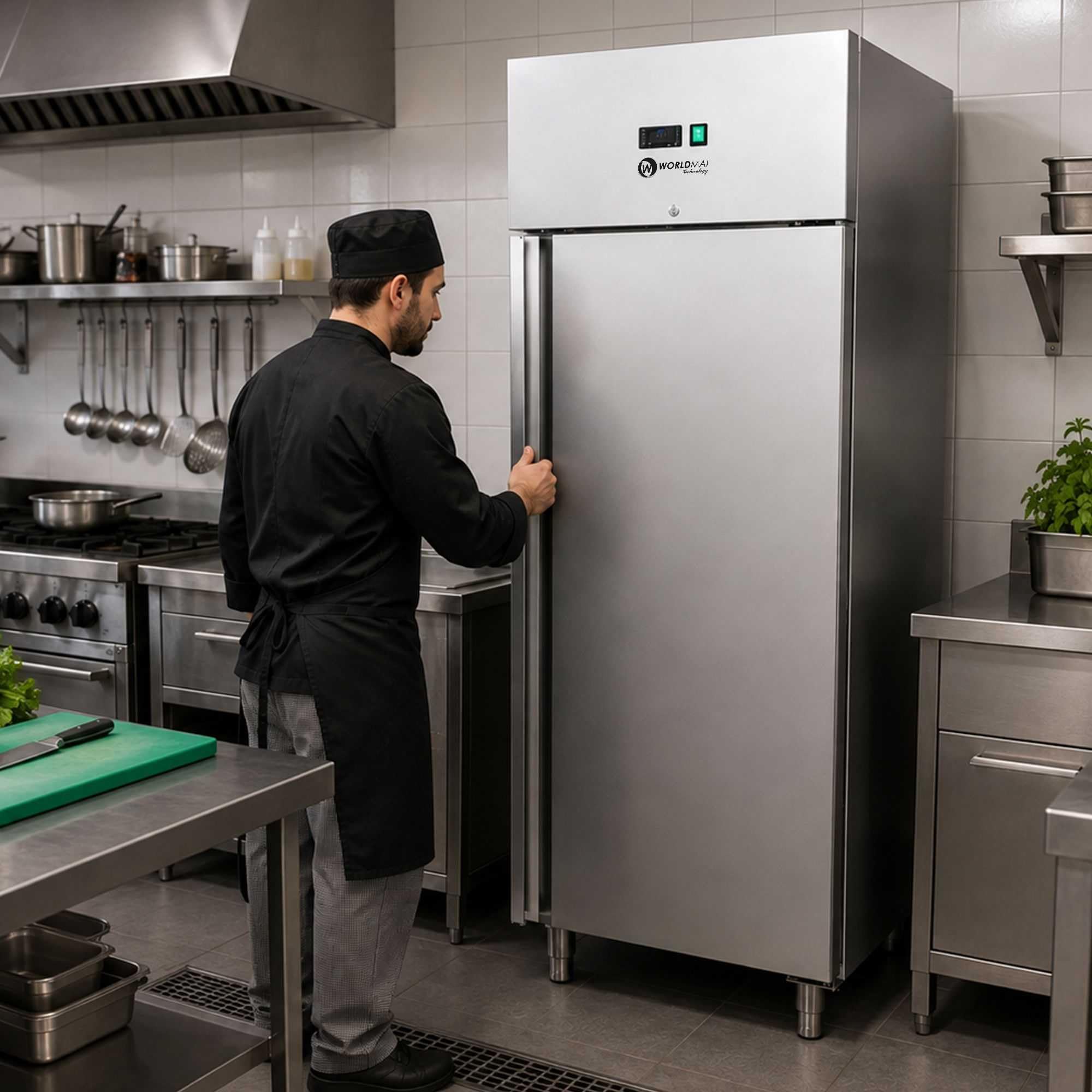 Congelador Vertical Industrial INOX GN 2/1 WORLDMAI 600L para Hostelería. Armario Congelación Profesional para Bar y Restaurante