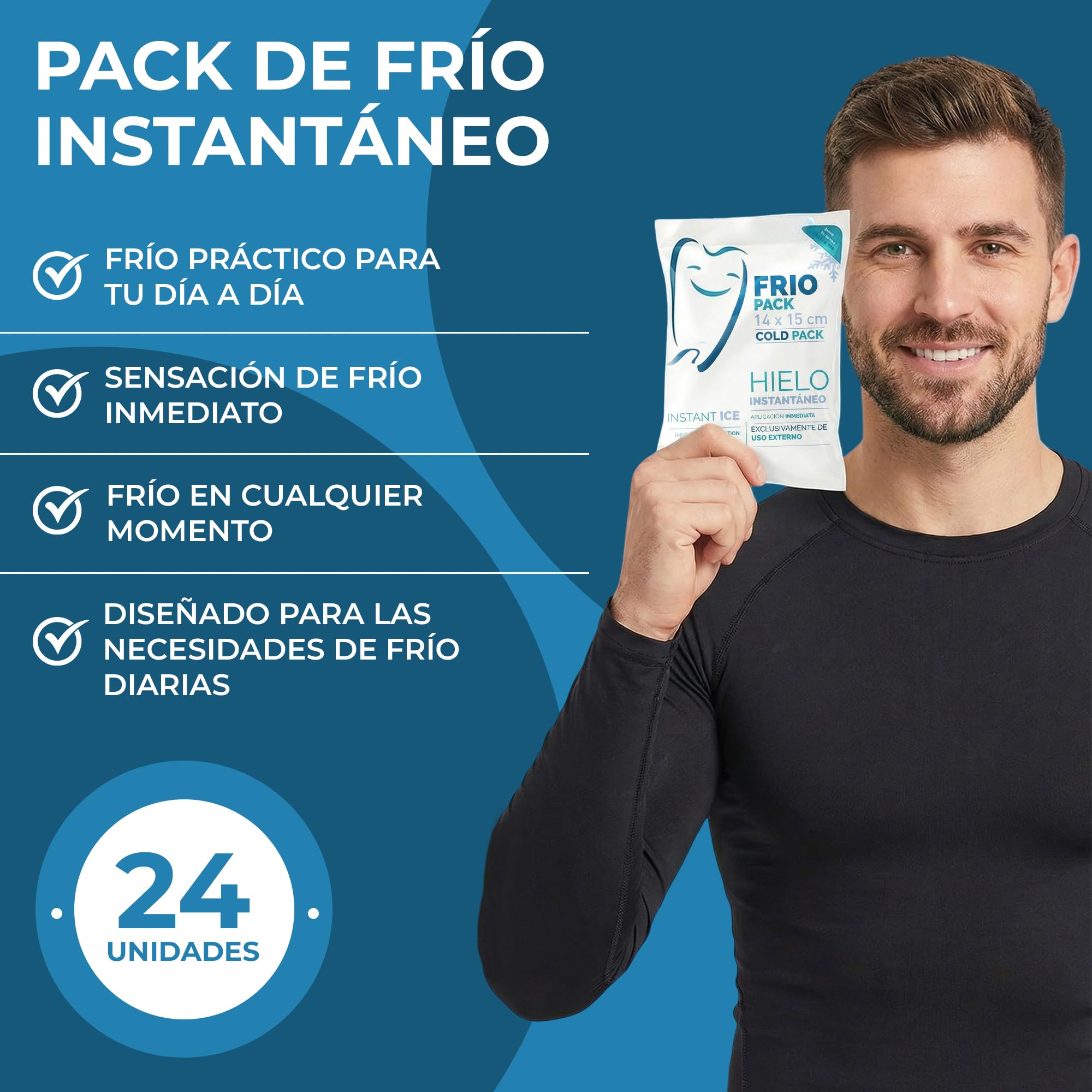 Bolsa de Frío Instantáneo. Bolsa Higiénica de Un Solo Uso. Sensación Rápida e Inmediata para uso externo. Compresas de Frío Multiusos. 14x15 cm. 24 Unidades.