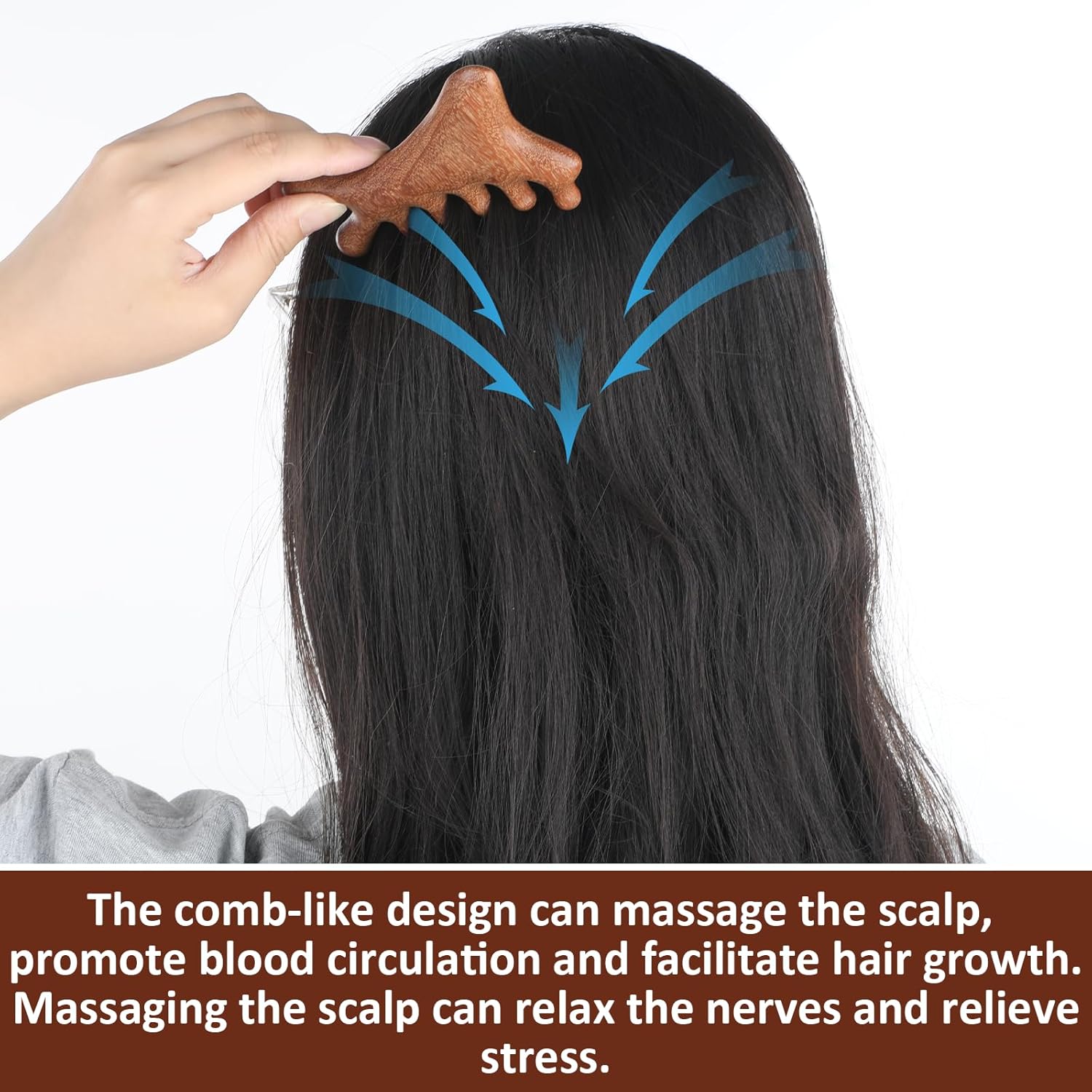 4-in-1 Wooden Scalp Massager Comb, Wooden Hair Scalp Comb Hair Growth Head Massager Scalps Guasha Tool Gua Sha Combs for Face & Body Wood Massage Combs for Stress Relief Relaxation Circulation - Image 5
