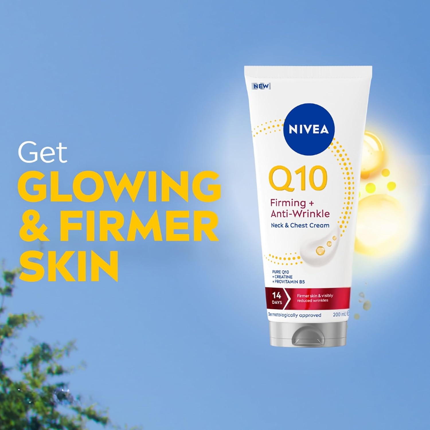 NIVEA Q10 Neck & Décolleté Care Cream 200 ml / 6.76 fl oz, Everyday Cosmetic Skin Care Formula with Coenzyme Q10, Creatine and Panthenol, Lightweight Fast-Absorbing Cream for Neck and Chest Area
