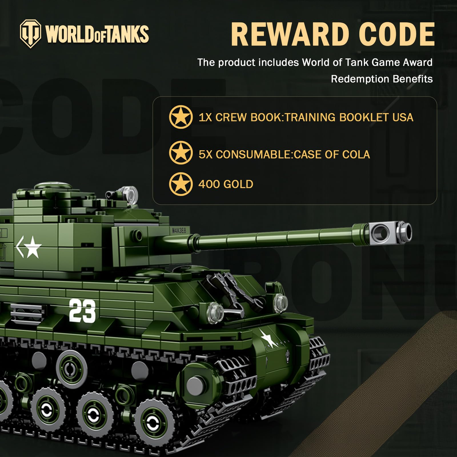 Reobrix M4A3E8 Sherman Panzer Bausatz, World of Tanks Lizenz Militärmodell | 1:30 Modularer Militärpanzer, Bewegliche Ketten, Realistisches Cockpit, 360° Turm, Klemmbausteine für Erwachsene, 836 Teile