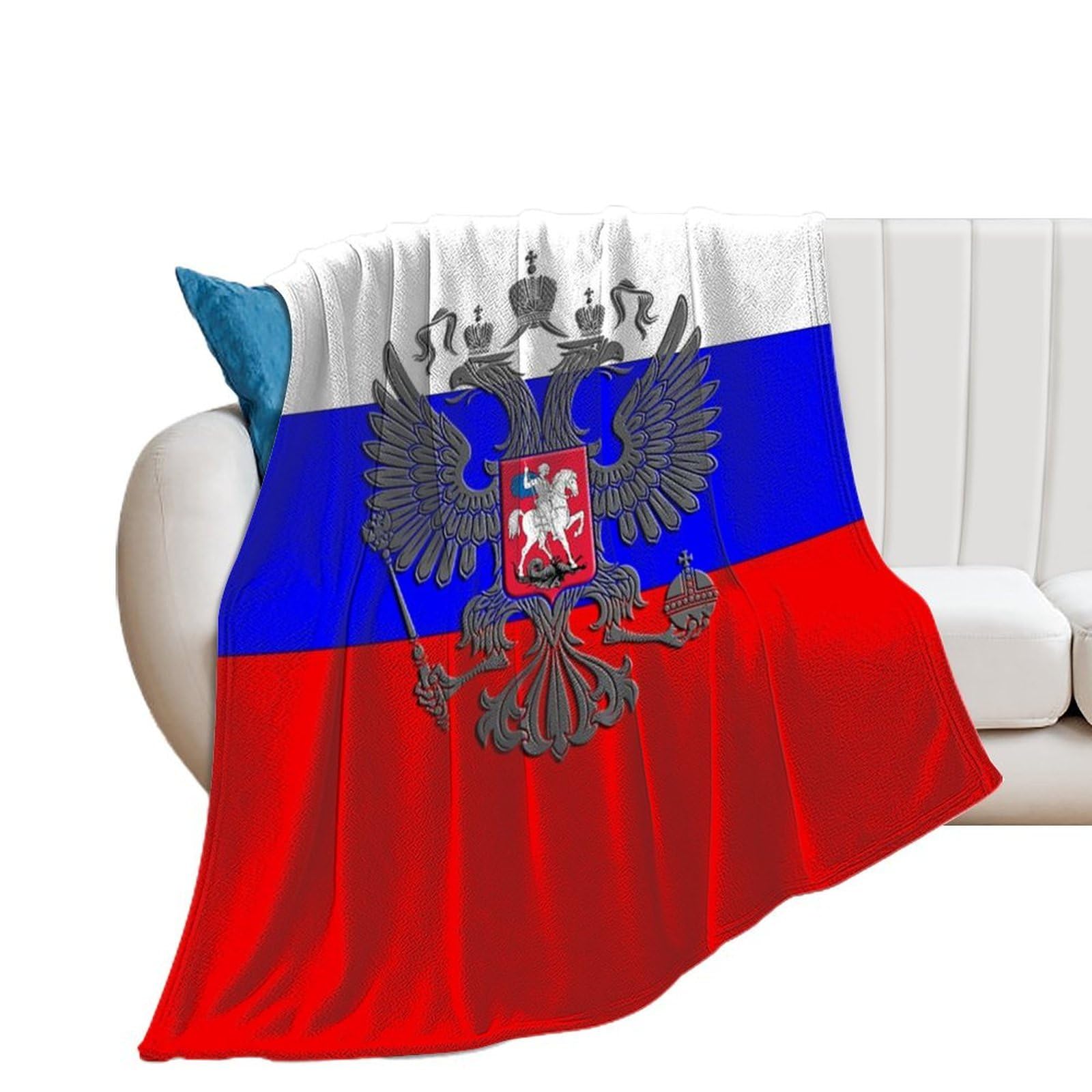 NCLQVJXZKHW Russian Eagle Emblem Flag Flannel Blanket Soft Throw Blankets Bed Couch Sofa Travel