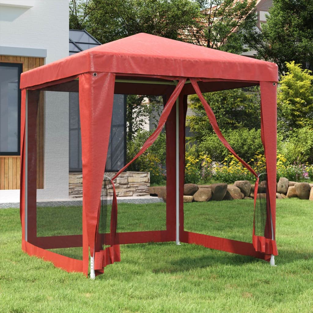 Czerwony namiot zewnętrzny 200 x 200 x 240 cm HDPE | Żelazna rama, 4 ścianki boczne z siatki, odporne na działanie wody, na grilla i imprezy