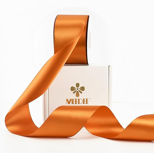 MEEDEE Cinta de satén naranja de 2 pulgadas, cinta de satén de doble cara de 25 yardas, cinta naranja para árbol de Navidad, Acción de Gracias,