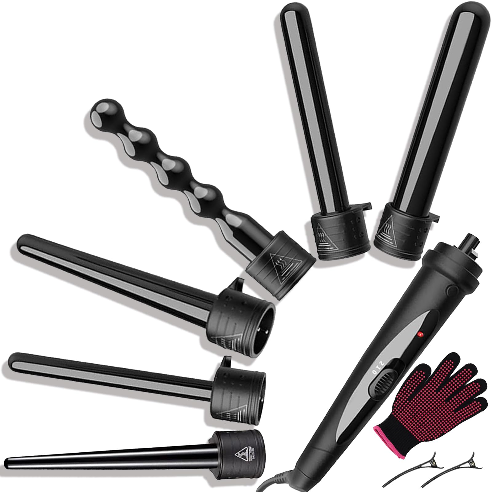 FMFJS 6 in 1 Wand Curling Iron Set, 6 Interchangeable Ceramic